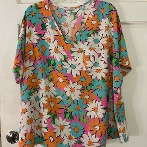 Floral V-Neck Women Top - Multicolor